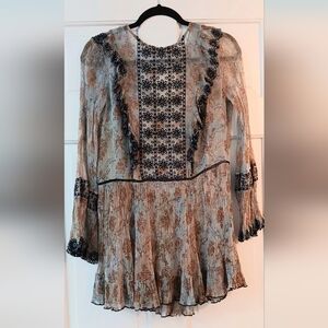 Free People Whimsigoth Sheer Ruffled Boho Embroidered Fairy Top
